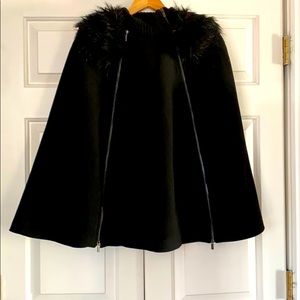 BCBG cape fur collar black swing